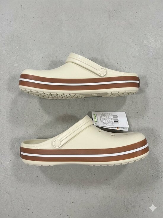 Beige Crocs Crocband Gum Clog Slippers Shoes - Picture 3 of 7